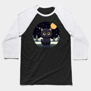 black cat in christmas winter night Baseball T-Shirt